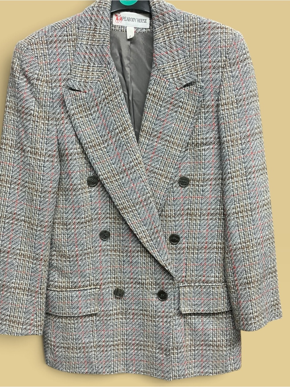 1970s vintage Women's Gray Plaid Double-Breasted Blazer